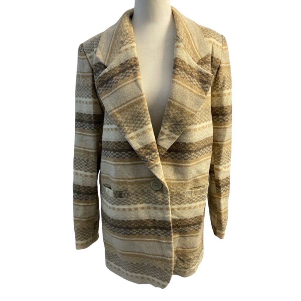 Braetan Vintage Wool Blend Neutral
Tone Single Button Blazer Size Small Pit 21